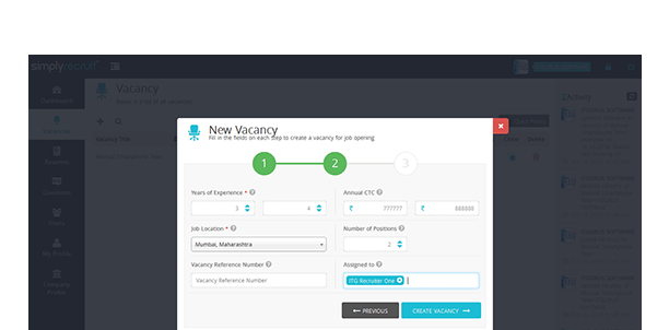 Create vacancy and setup the questionnaire