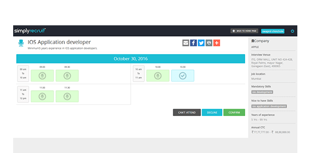 Candidates access the link and book slot for interview