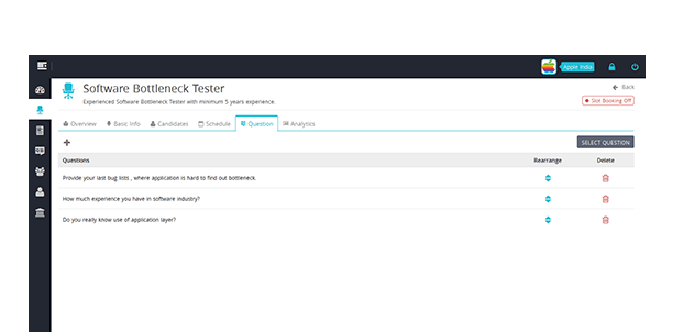 Create vacancy and setup the questionnaire