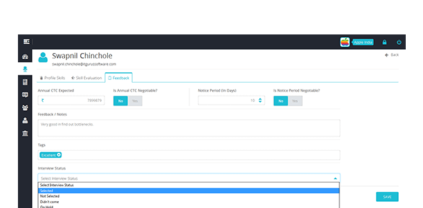 Capture candidate feedback online