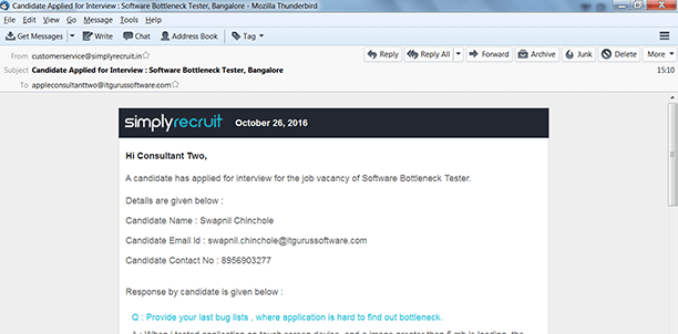 System sends out email to shortlisted candidates