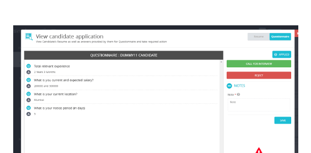 Check the questionnaire response, resume and shortlist the relevant candidates for interview